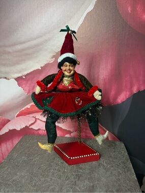 Vintage Wayne Kleski Christmas Jester Doll Velvet Elf Figure 12” Rare